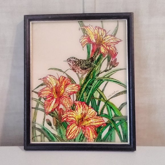Bird with Flower Signed Foil Art